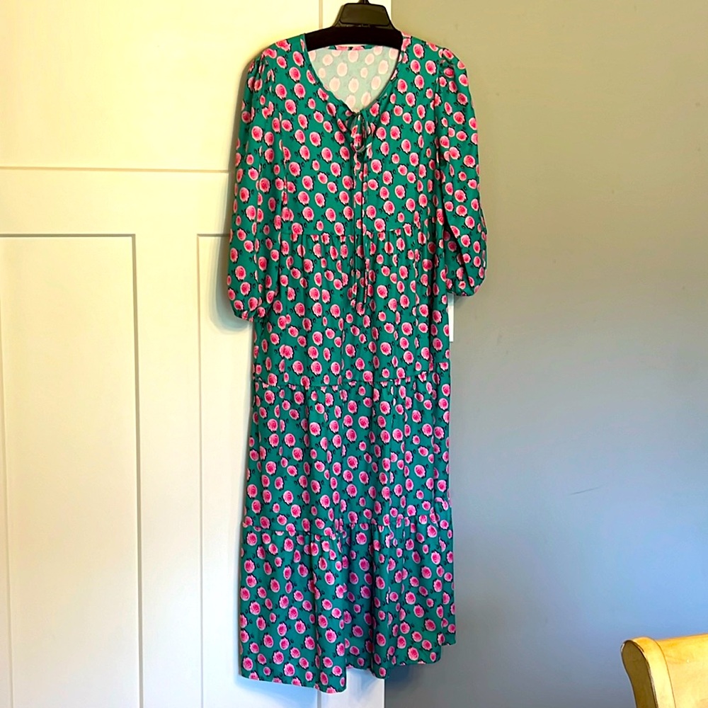 Amazon dress size M teal with pink roses